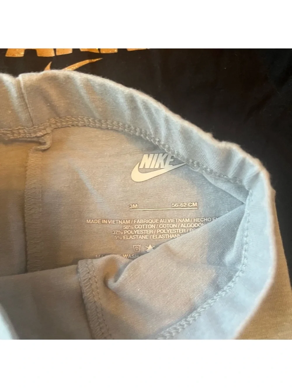Nike Baby Girl 3M Black & Gold 'Just Sparkle' Long Sleeve Bodysuit Gray Pant
